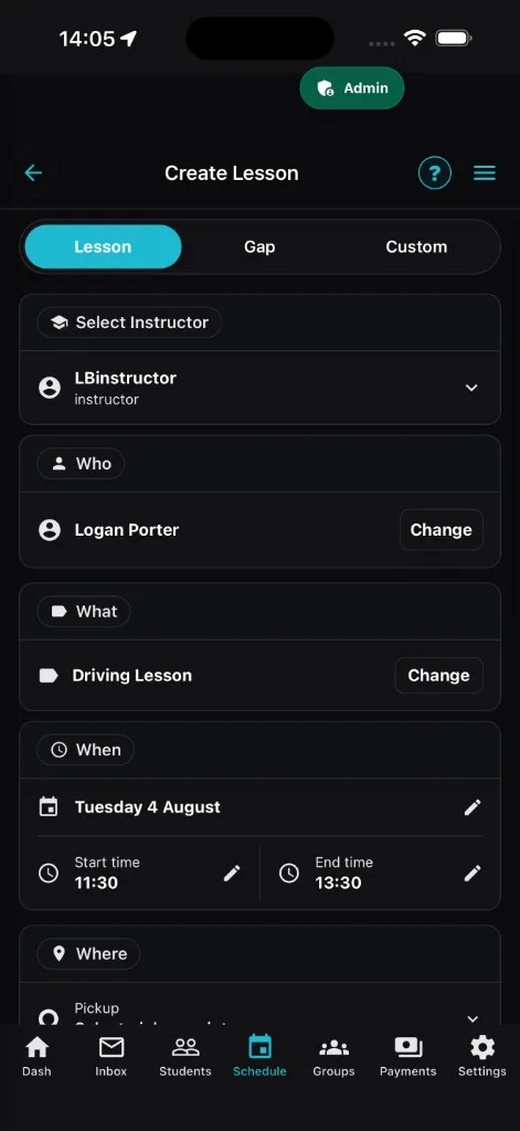 Creating a lesson in the LessonBuddy PDI diary