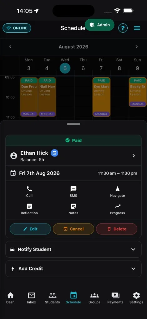 LessonBuddy instructor lesson workflow